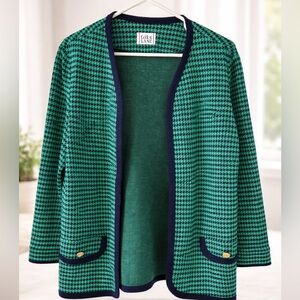 Vintage Cricket Lane Green Houndstooth Cardigan Gold Button Trim